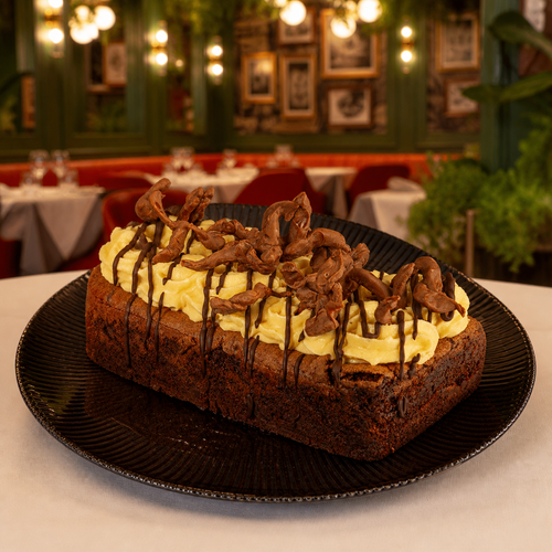 Baby Guinness Brownie presented in the Pecks restaurant