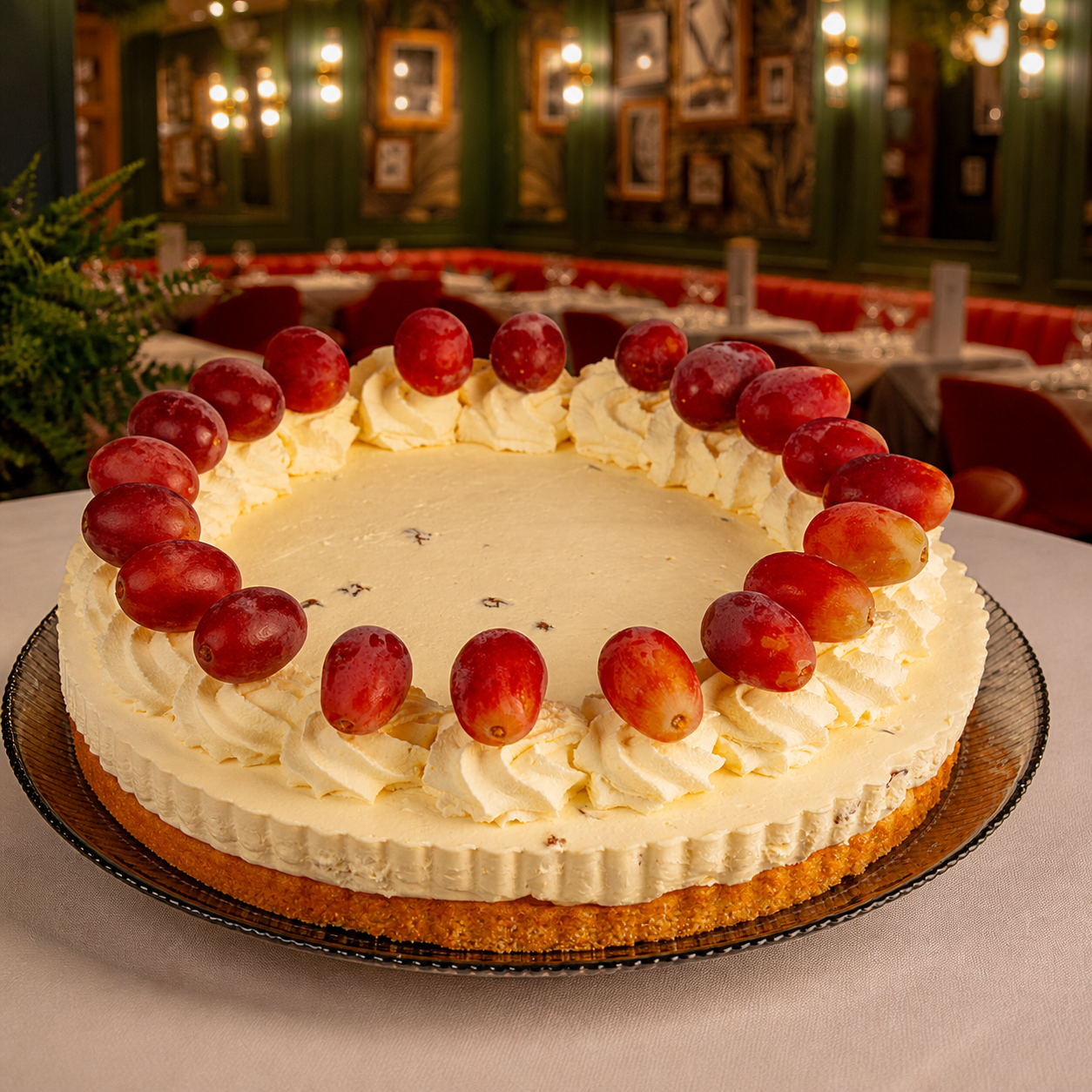Pecks Famous Rum and Raisin Cheesecake presented in the Pecks restaurant