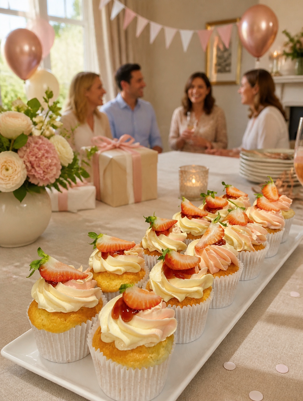 Pecks Strawberry and Vanilla Celebration Cupcakes at a home birthday party