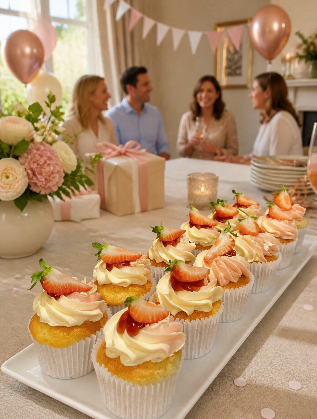 Pecks Strawberry and Vanilla Celebration Cupcakes at a home birthday party