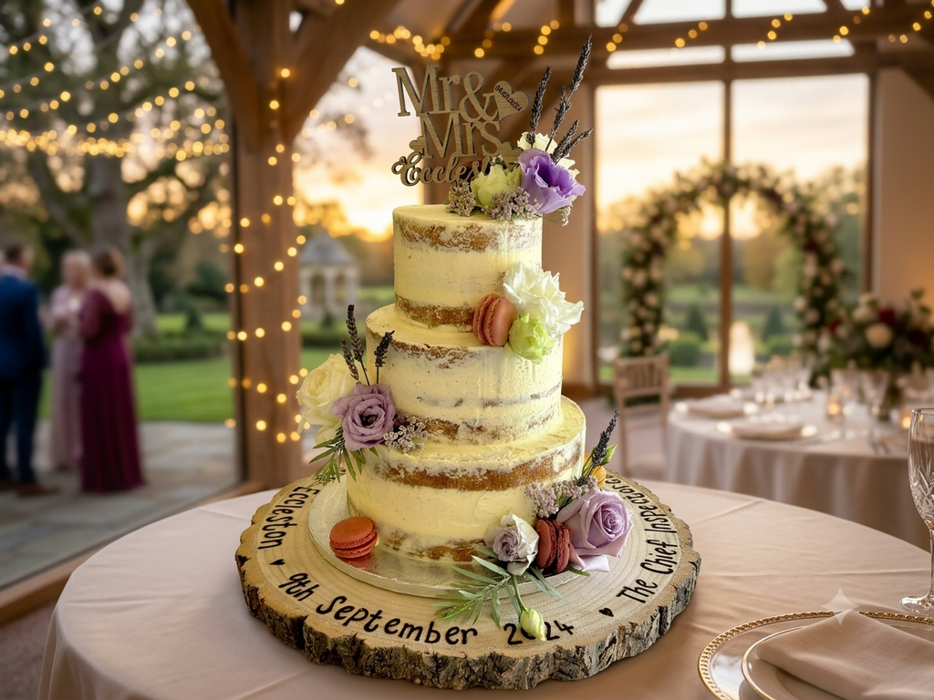 Semi-naked tiered wedding cake